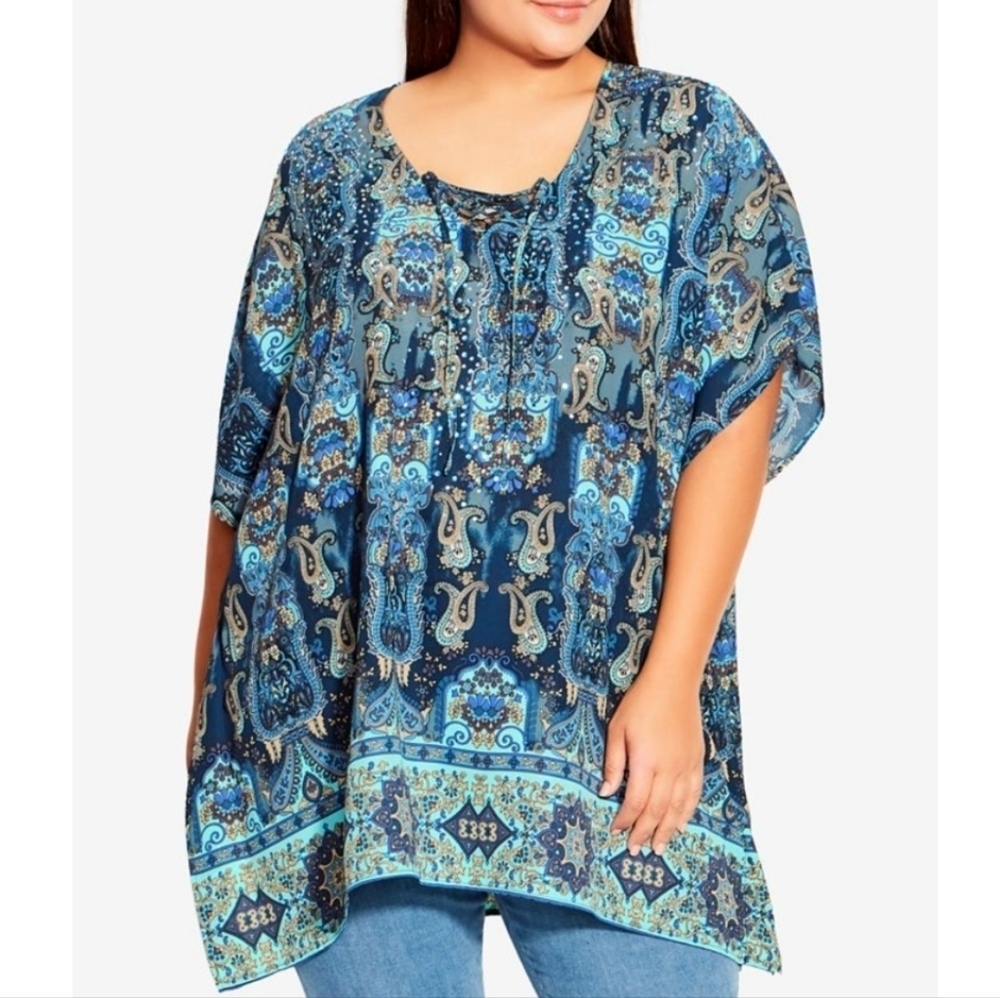NWT Avenue Poncho Tie Detail Blouse 1X